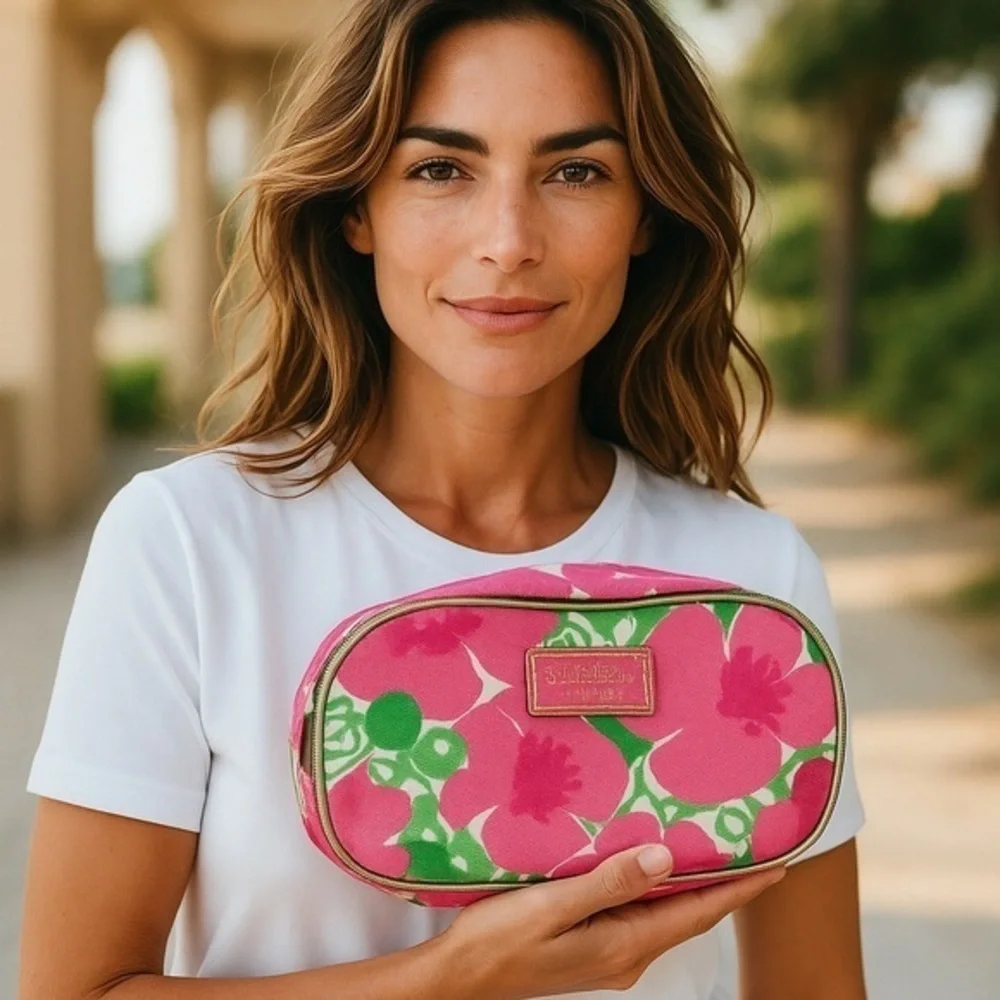 Lilly Pulitzer for Estée Lauder Floral Pink and Green Cosmetic Bag
